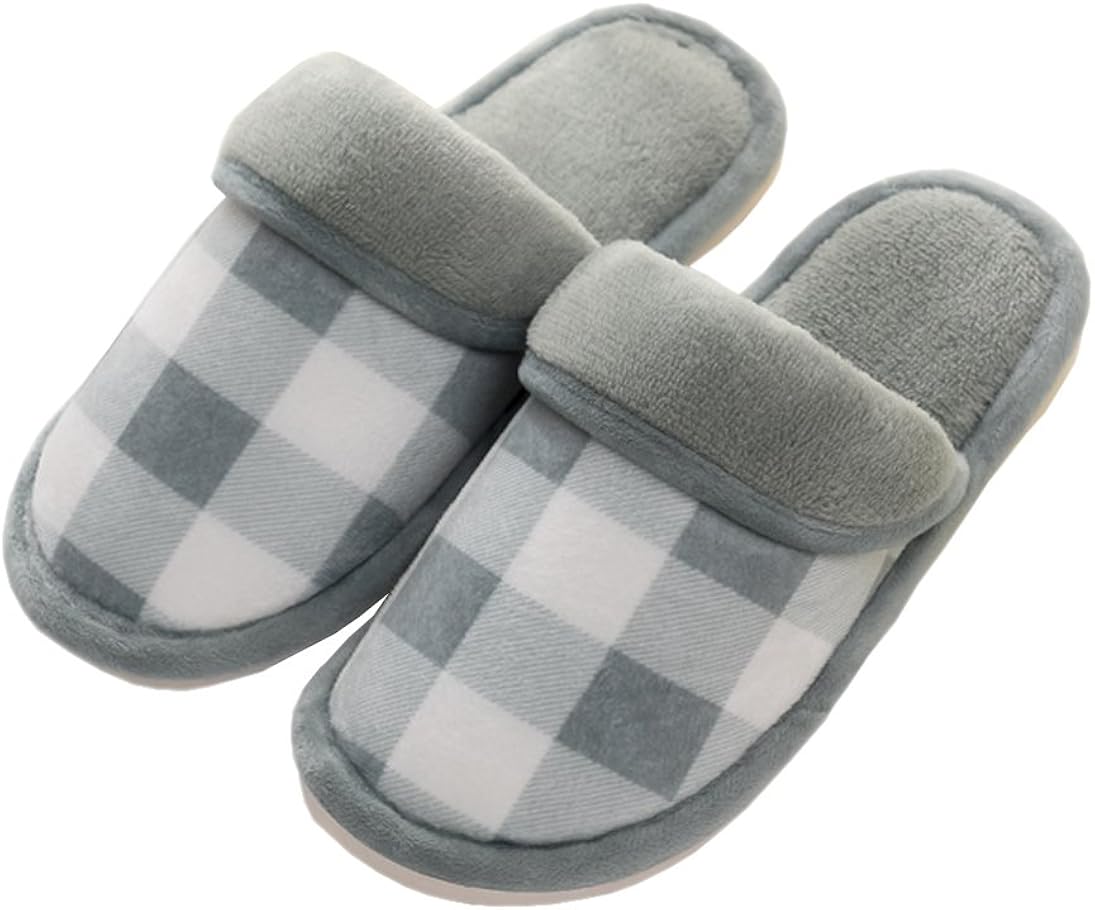 Rojeam Fashion Plaid Slippers Winter Warm Slippers Anti Slip Slippers