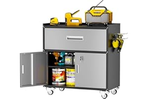 Metal Garage Storage Cabinet With Wheels, Lockable Rolling Tool Chest, Utility Cabinet for Home, Office, Garage and Workshop,