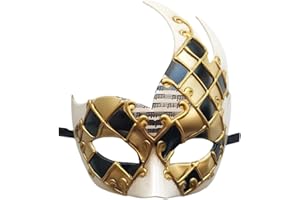 Coolwife Men's Masquerade Mask Vintage Venetian Checkered Musical Party Mardi Gras Mask