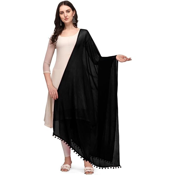 Phagun Women's Designer Chiffon Dupatta Ethnic Chunni Wrap Long Stole-Black  at Amazon Women's Clothing store