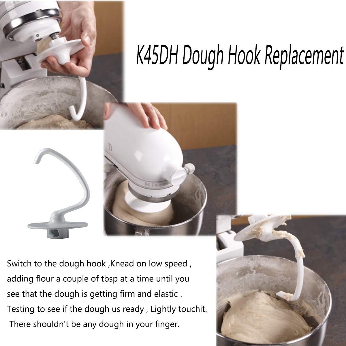 K45DH Coated Dough Hook Compatible with Kitchen-Aid Mixer, Bread Hook Attachment for Kitchen Aid K45 K45SS KSM90 KSM150 Tilt-Head Stand Mixers, 4.5/5.0 Quart Bowl