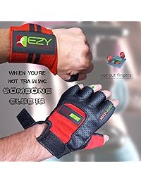 Weight Lifting Gloves (1 Pair) and Weightlifting Wrist Wraps (1 Pair) - 2 in 1 Package for Men & Women Cross Training Fitness Exercise Grip Glove for Gym, Powerlifting & Workout (Pack of 4)