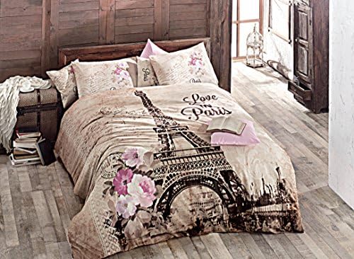 %100 Turkish Cotton 4 Pcs!! Ranforce Paris Eiffel Tower Theme Themed Full Double Queen Size Quilt Duvet Cover Set Bedding Made in Turkey
