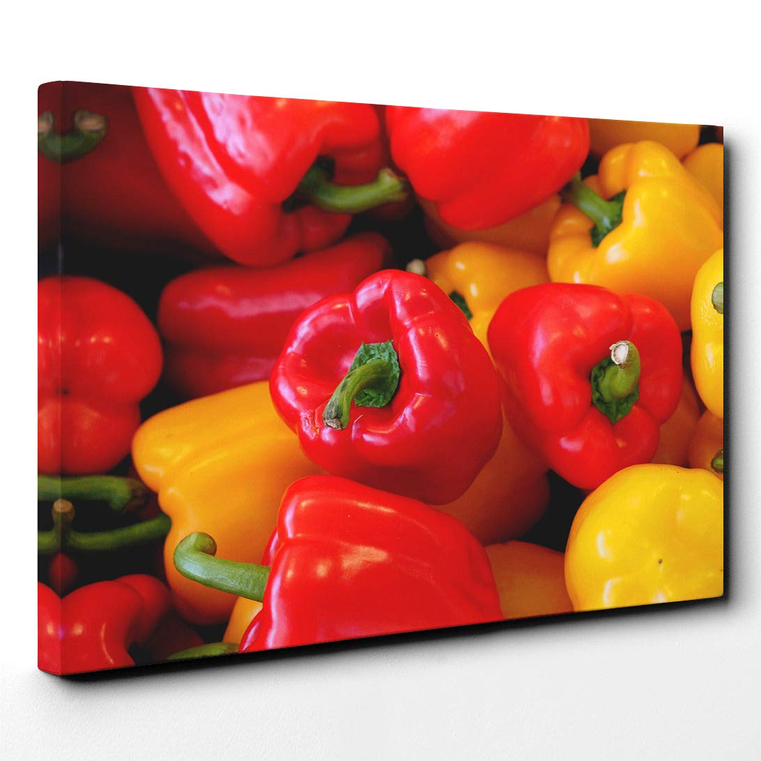 Red and Yellow Peppers Canvas Print | Gallery Wrapped 30mm Frame Wall Art | 20x14 inches | Ready to Hang | Modern Picture | Living Room Bedroom Lounge Office