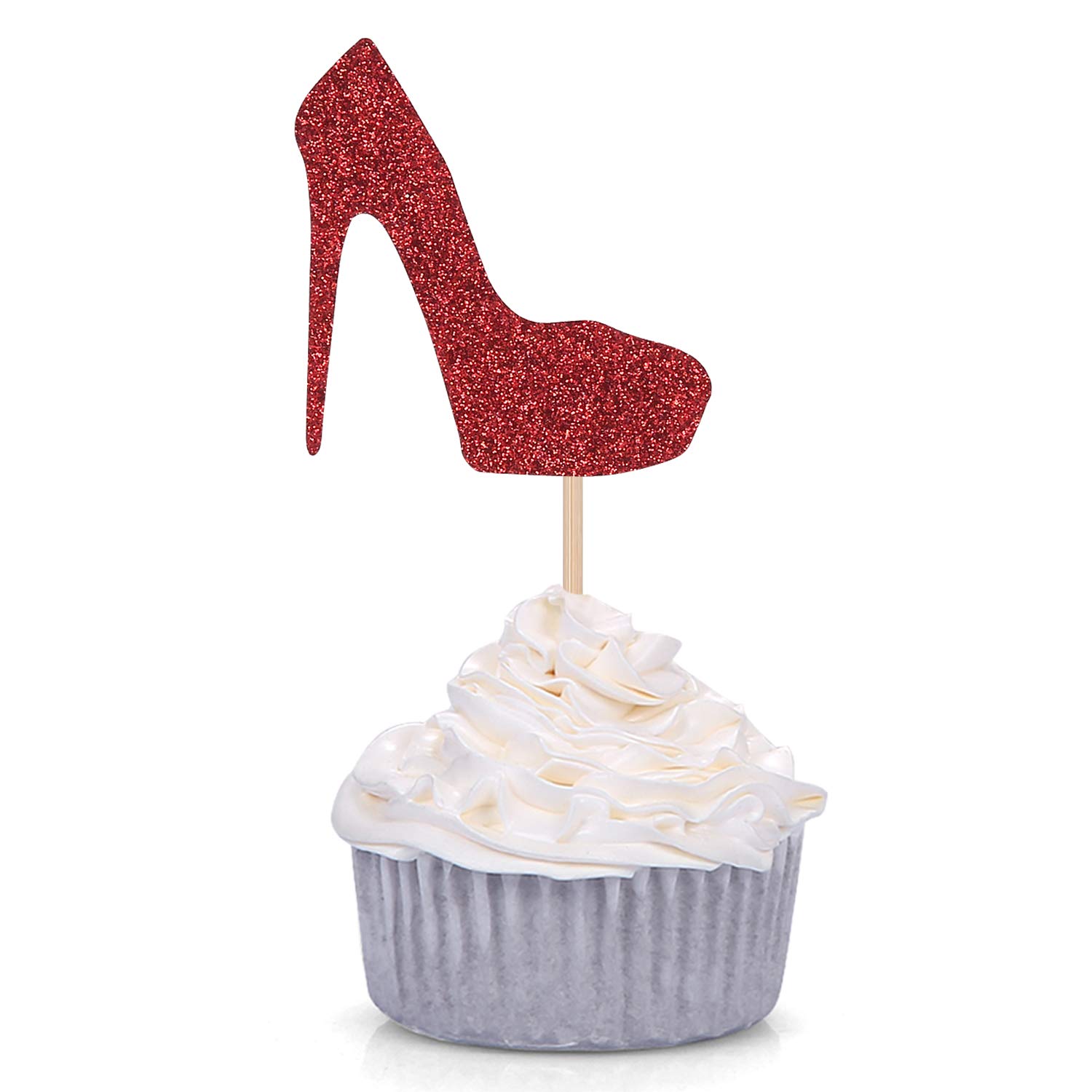 Pack of 24 Red Glitter High Heel Cupcake Toppers for