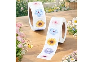 500 Pcs Spring Flower Stickers Roll, Colorful Self-Adhesive Label Stickers with 8 Floral Designs, Giftwrap Decals for Scrapbo