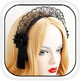 GORTIN Gothic Lolita Headband Black Halloween Headpieces Red Rose Flower Hair Bands Masquerade Cosplay Party Hair Accessory