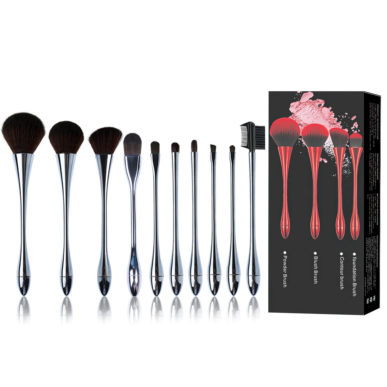 Make up Brushes Set, 10 Pcs Professional Synthetic Make Up Brush, Brushes Makeup set for Foundation Concealer Powder Blush Eyeshadow Eyebrow Lip, Face Cosmetic Brushes Kits(Silver)