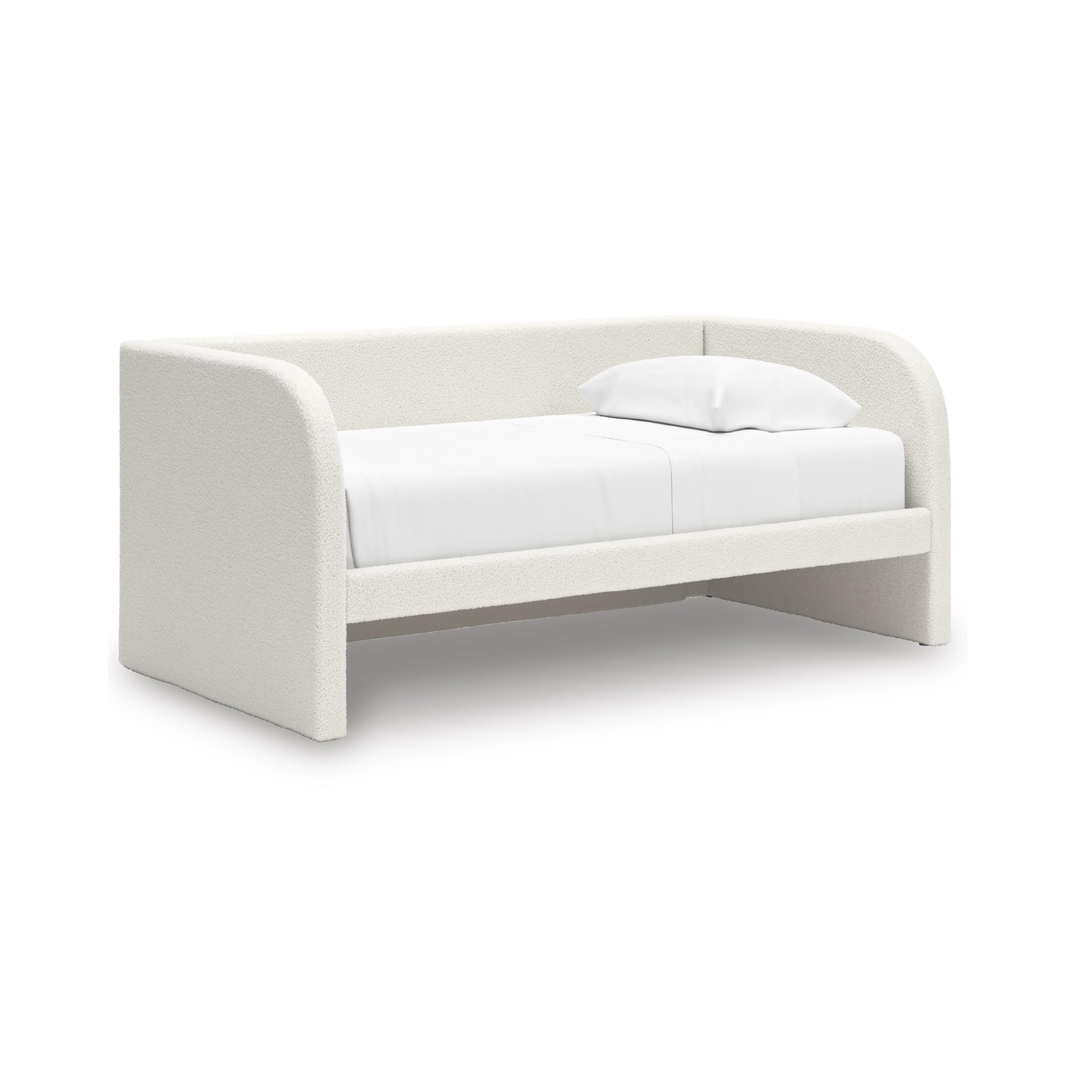 Photo 1 of **2 Boxes** Signature Design by Ashley Shapella Boho Chic Upholstered Day Bed, Foundation or Box Spring Not Needed, Twin, White & Light Brown