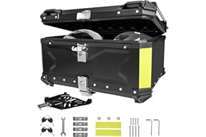 Noliven 65L Motorcycle Top Case, Aluminum Luggage Case with Security Lock, Storage Carrier Case Luggage, Waterproof Motorcycl