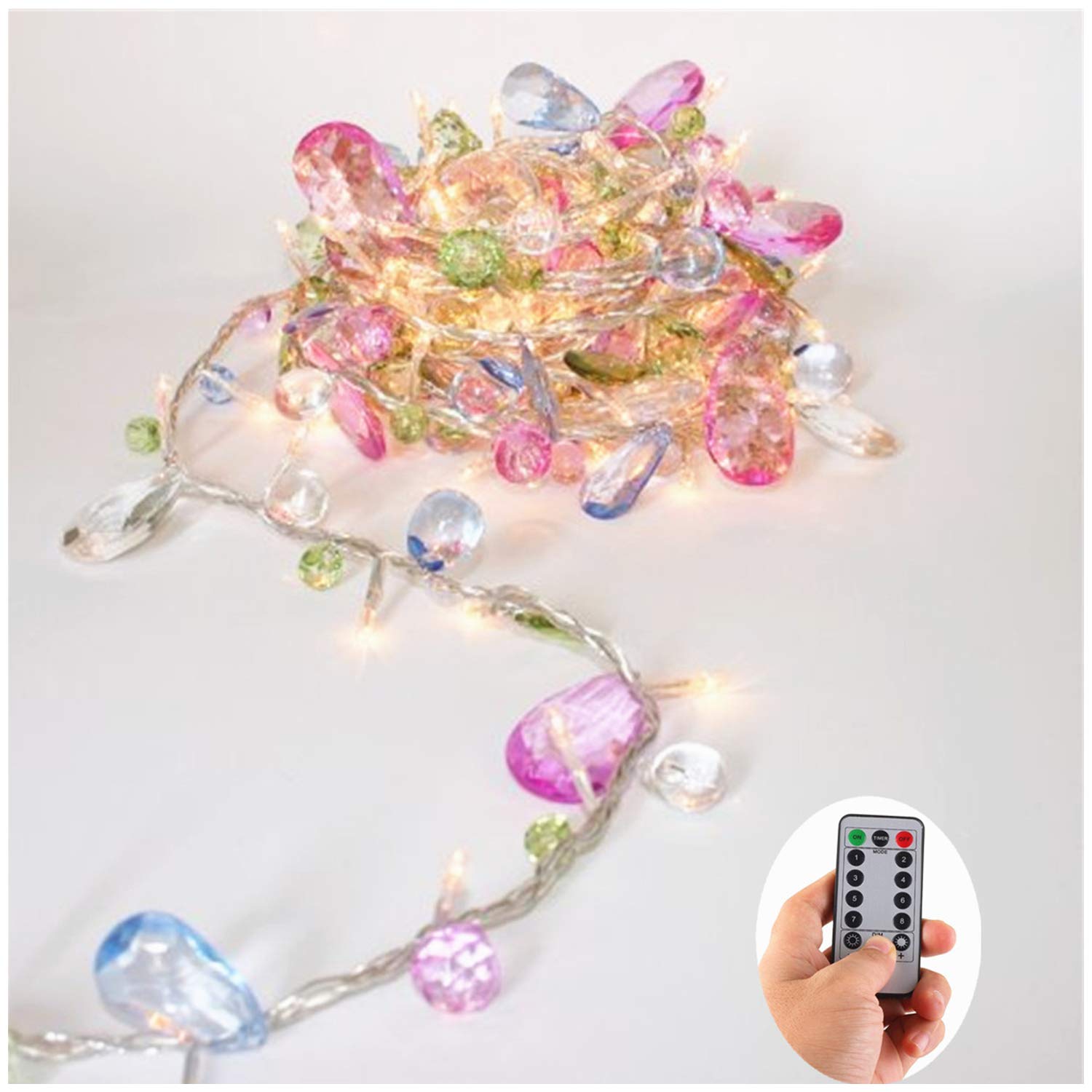 Photo 1 of Battery Operated Fairy String Lights, Acrylic Gems Jewels String Lights with Remote 8 Modes Timer Function,30 Warm White LED Battery Powered Fairy Lights for Bedroom Party Decor