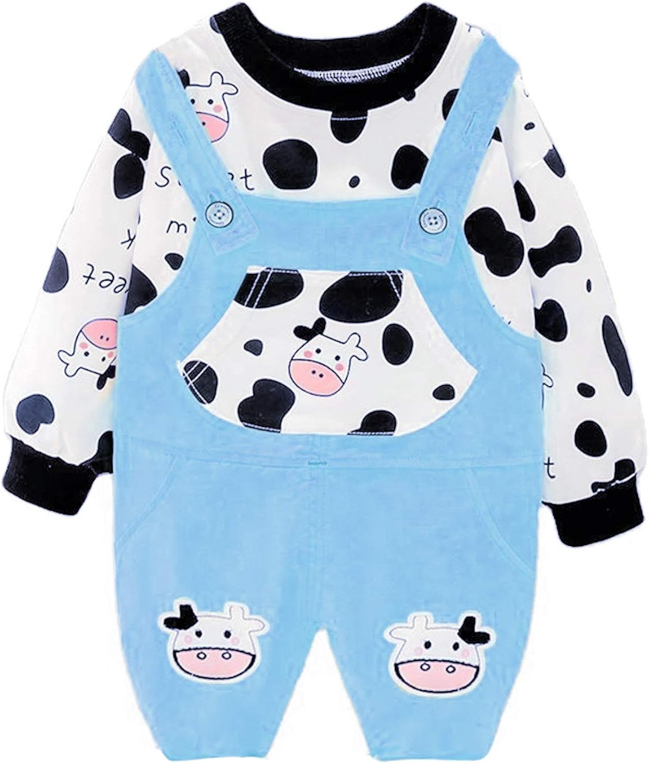 JEATHA Toddler Baby Boys Girls Cow Print Clothes Set Long Sleeve Shirt