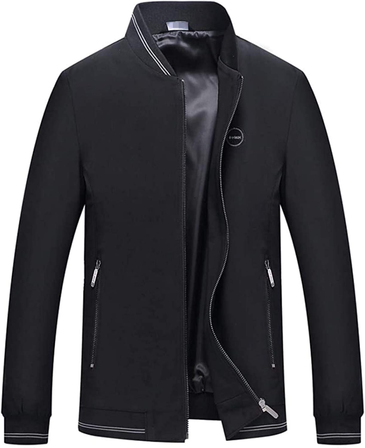 Men's Work Basic Spring Regular Jacket, Solid Colored Stand Long Sleeve