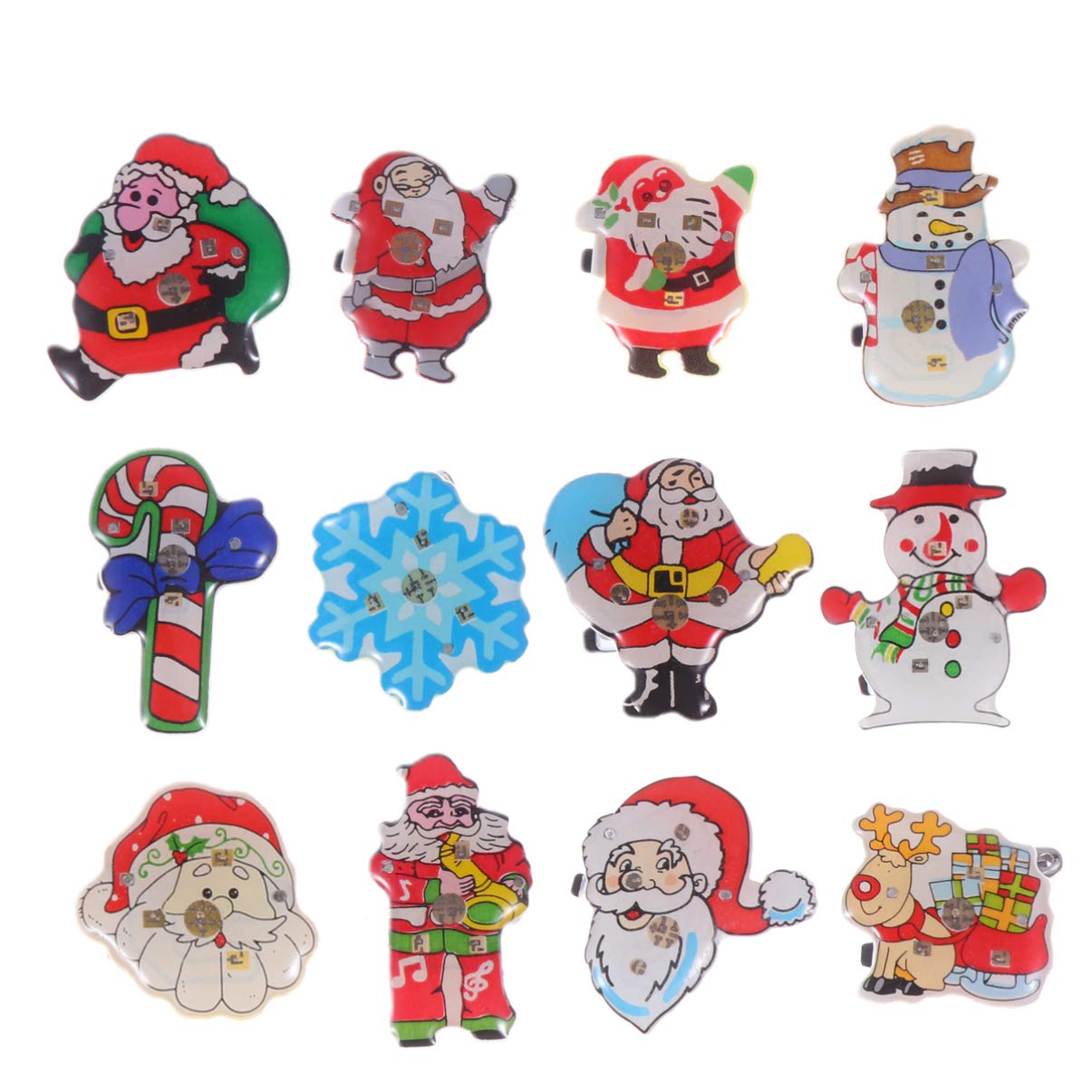 Toddmomy 25 Pieces Christmas Brooch Pin Light Up Santa Claus Snowman Snowflake Christmas Party Favors for Christmas Decorations (Random Style)