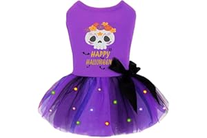 Yikeyo Halloween Dog Dress Pumpkin Skull Puppy Clothes Costumes Outfits for Small Dog Girl (Size Large, Purple)