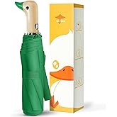 LEAGERA Duck Handle Umbrella Automatic - Collapsible Portable Compact Umbrella Travel Size Wooden Cute Duckhead Umbrellas Duck Gifts for Girls Women