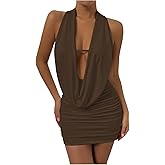 SOLY HUX Women's Sexy Deep V Neck Halter Bodycon Mini Dress Sleeveless Party Club Dresses
