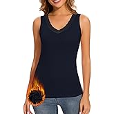 WOWENY Sleeveless Thermal Fleece Tank Top for Women V Neck Lace Tops Camisole Warm Base Layer Underwear Cold Weather