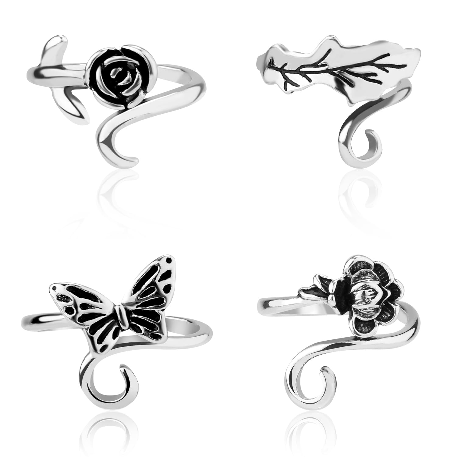 4pcs Crochet Ring, 0.79 Inch Width Adjustable Finger Weaving Hook 4 Styles Braided Open Yarn Guide Ring Metal Yarn Tension Holder Knitting Loop Ring Crochet Crafts Accessories Gift