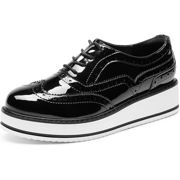 Amazon.com | WUIWUIYU Womens Casual Patent Leather Lace-Up
