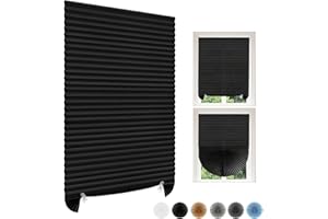 MARITOWN Paper Blinds Temporary Window Blinds Light Filtering No Drill Stick on Cut to Size Cordless Self Adhesive Pleated Shades for Kitchen Bathroom Windows Doors (1, Black, WxH 35x59 in)