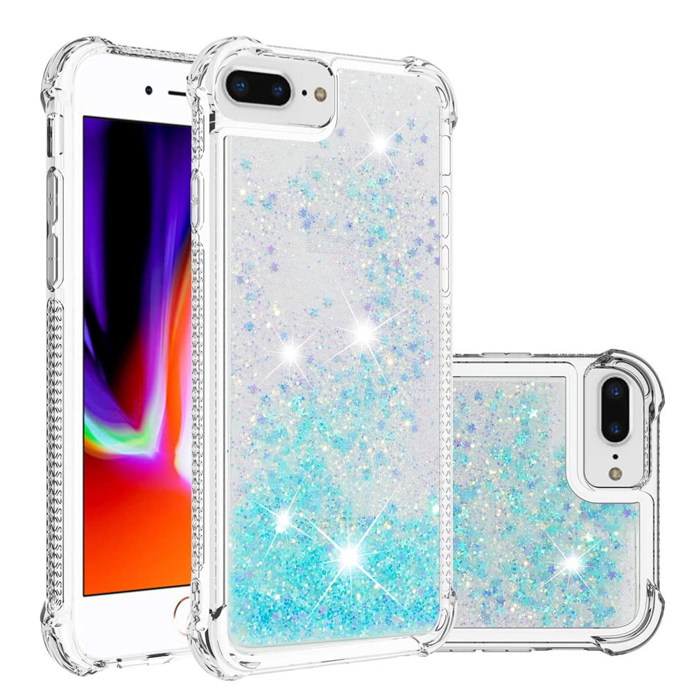IMEIKONST Compatible with iPhone 8 Plus / 7 Plus Glitter Case, Liquid Sparkle Quicksand Clear Transparent Sequin Slim TPU Bumper Silicone Shockproof Cover for iPhone 6S Plus / 6 Plus. Star Blue YBW