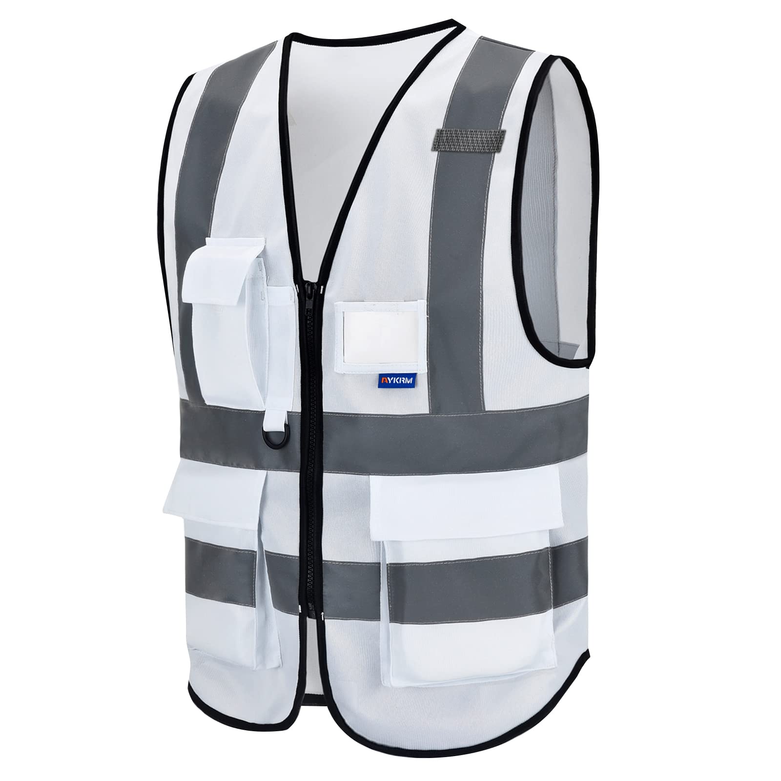 SMall White high vis vests high viz Class 2 hi vis Zipper Front High Visibility vest jacket Hi Vis Executive Vest Waistcoat with Phone & ID Pockets — image 1