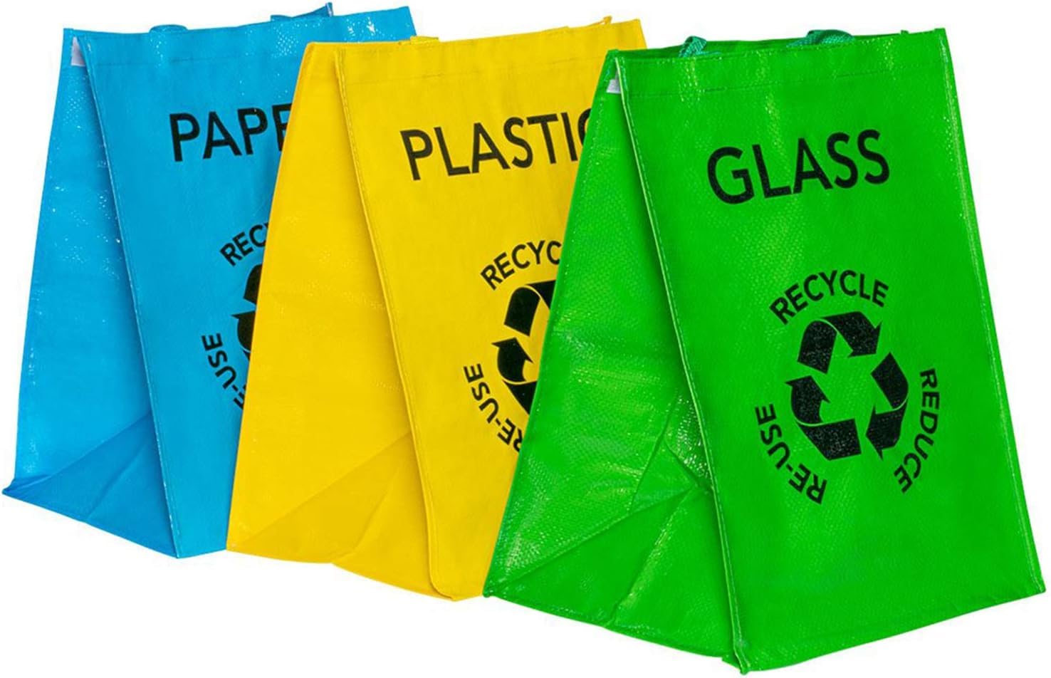 DIVCHI Set of 3 Large Multicoloured Heavy Duty Reusable Recycle Bags 53L with Handles and Secure Attachments - Separate Your Household Waste and Recycling Bags for Glass Paper and Plastic