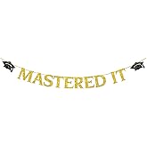 Mastered It Banner,Gold Glitter Graduation Party Banner Class of 2026 Happy Graduation Sign Masters' Degree Party Decorations Supplies