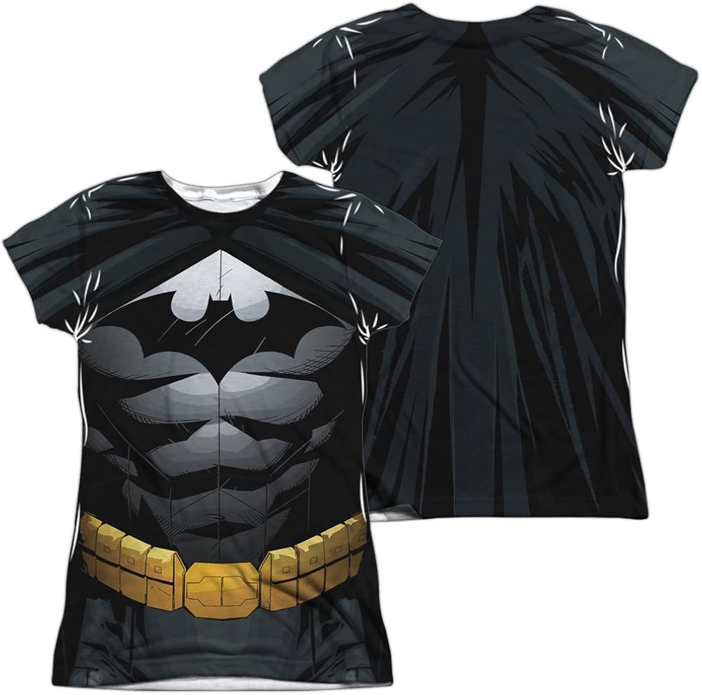 Batman Uniform (Front Back Print) Juniors' Sublimated T Shirt, XLarge White Clothing