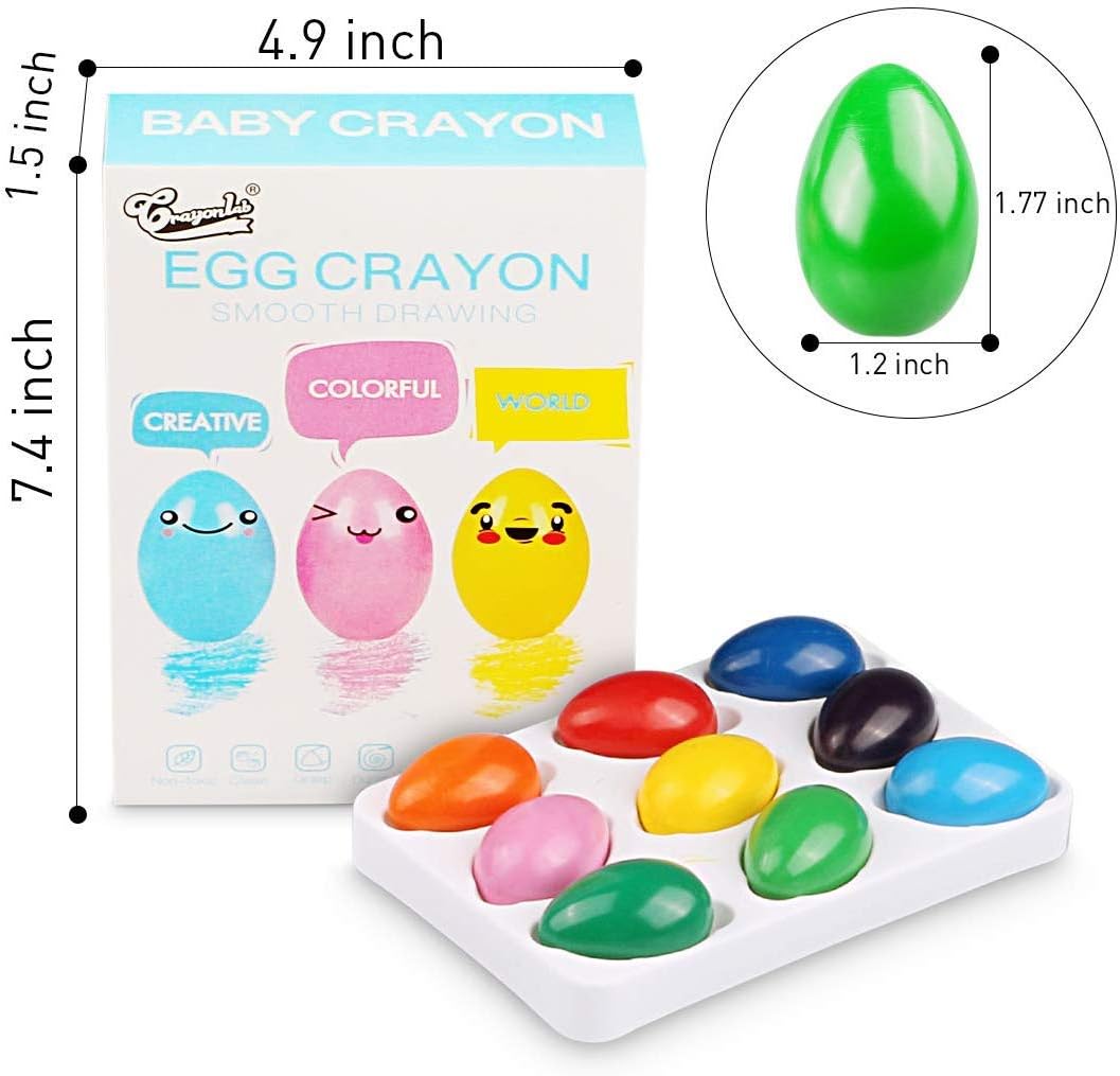 Crayons for Toddlers, Palm Grip Crayons Set 9 Colors Non Toxic Crayons Washable Paint Crayons Stackable Toys for Kids, Baby, Children, Boys and Girls(Egg-Shaped): Office Products