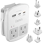 Ceptics 35W Universal Travel Adapter Kit – 2 USA sockets, USB-A, USBC, 1x PD 35W USB-C and USBC Cable, Surge Protected, Plugs for EU, UK, China, AU, Japan - for Laptop, Phone, Camera-ETL Tested