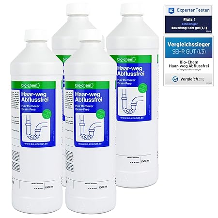 bio-chem HAAR-WEG Abfluss-Frei SPARPACK 4x1000 ml Abflussreiniger Rohrreiniger chlorfrei