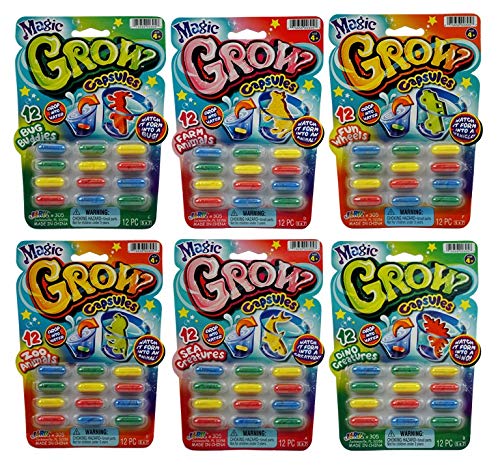 Magic Grow Capsules by JA-RU. (12 Capsules / Assorted Style) Best Growing Animals Assorted Style Capsules Bath Toys for Kids. 305-1H