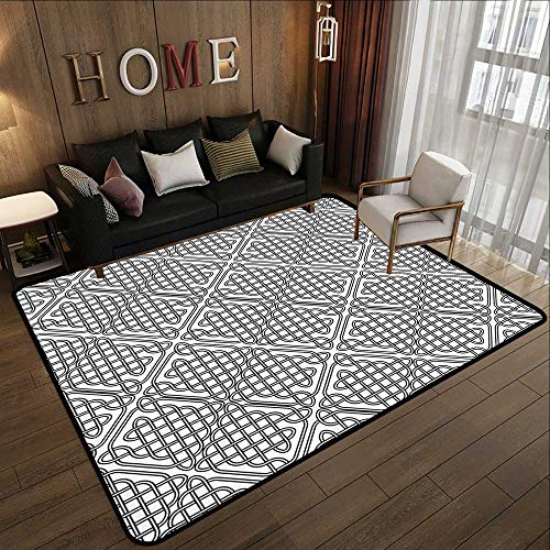 Office Floor mats，Celtic Decor,Medieval Irish Striped Binding Square Shaped Patterns Old Fashion Dated Artsy Grid Print,Black White 78.7"x 94" Bath Mat Set Kitchen Door - Thumbnail 6