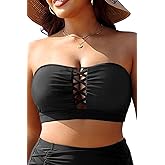 Plus Size Bikini Swimsuit Top - Women Bandeau Swim Top Lace Up Bathing Suit Bra for Large Bust Swimwear