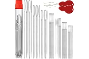 JOLLMONO 35 Pack Premium Large Eye Needles for Hand Sewing with 2 Needle Threaders, Assorted Sizes, Embroidery Needles for Hand Sewing, Sewing Needles Large Eye, Big Eye Needle