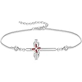 Inpasne Cross Bracelet for Women 925 Sterling Silver Infinity Butterfly Birthstone Link Bracelet Crucifix Religious Jewelry for Her