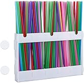 UNICRAFTALE Acrylic Straw Holder with Double Sided Adhesive Tape Tumbler Straw Organizer Rack Straw Holder Dispenser Reusable Storage Container Supplies for Kitchen Counter Cabinets White