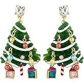Christmas Tree Earrings for Women,Vintage Rhinestone Christmas Earring Green Crystal Sparkly Xmas Tree Dangle Drop Earrings Fashion Holiday Winter Earring
