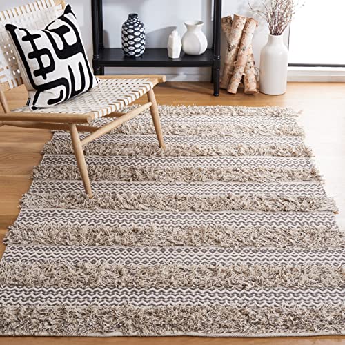 SAFAVIEH Natura Collection Accent Rug - 4' x 6', Grey & Ivory, Flat Weave Cotto…