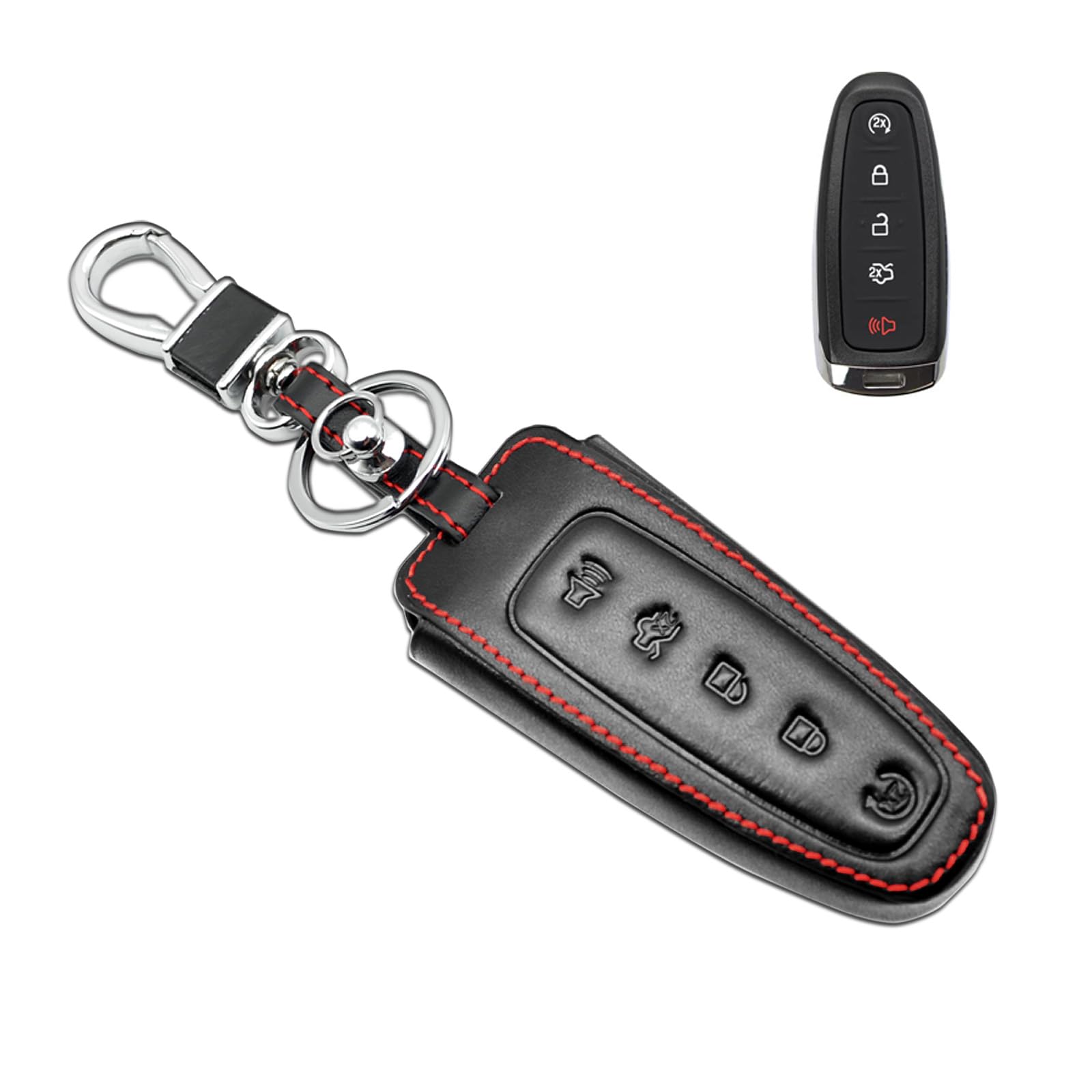 MECHCOS Compatible with Ford Edge Escape Expedition Explorer Fiesta Flex Focus Taurus C-Max Lincoln MKS MKT MKX Navigator MKZ Key Fob Cover Case Leather Holder Bag Key Chain