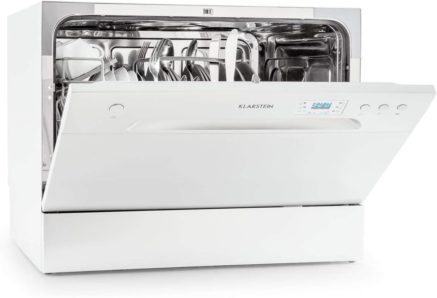 Klarstein Amazonia 6 Argentea Spülmaschine Tischgeschirrspüler (freistehend, A+, 174 kWh/Jahr, 55 cm breit, 49 dB leise, 6 Maßgedecke, 6 Programme, Aquastop) silber