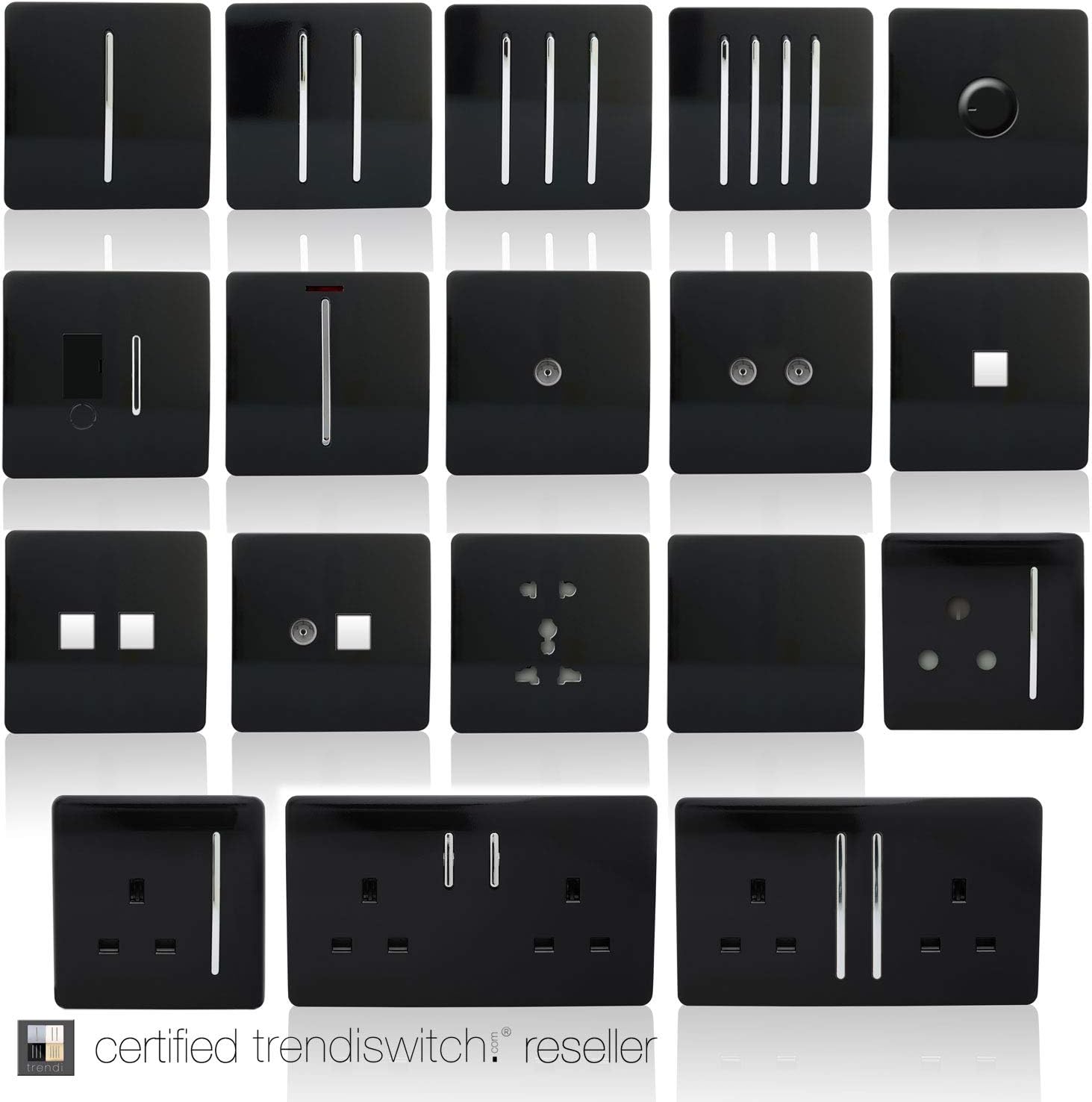 Trendi 2 Gang Artistic Modern Glossy Screwless Raised 13 Amp 240v Short 4 USB Type A Charging Points Double Chrome Switched Electrical Wall Plug Socket Piano Black - Image 3