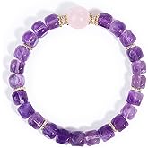 Magiriam Natural Sugar Cube-Shaped Amethyst & Rose Quartz Crystal Single-Strand Bracelet Women’s Mixed Crystal Double-Wrap Bracelet Healing Beaded Bracelet for Energy Love & Balance Gift for Women Lady and Friend