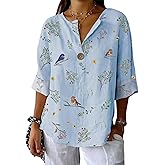 Chicyoo Womens Tunic Top Loose Fit Floral Printed Silky-Soft 3/4 Sleeve Pullover Blouse for Summer Daily Wear Elegant M-XXL