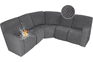 ALIECOM 100% Waterproof Recliner Sectional Couch Covers L Shape Stretch Corner Reclining Sectional Sofa Cover Washable Recliner Slipcover Protector for Dog Pet (5 Seat, Medium Gray)