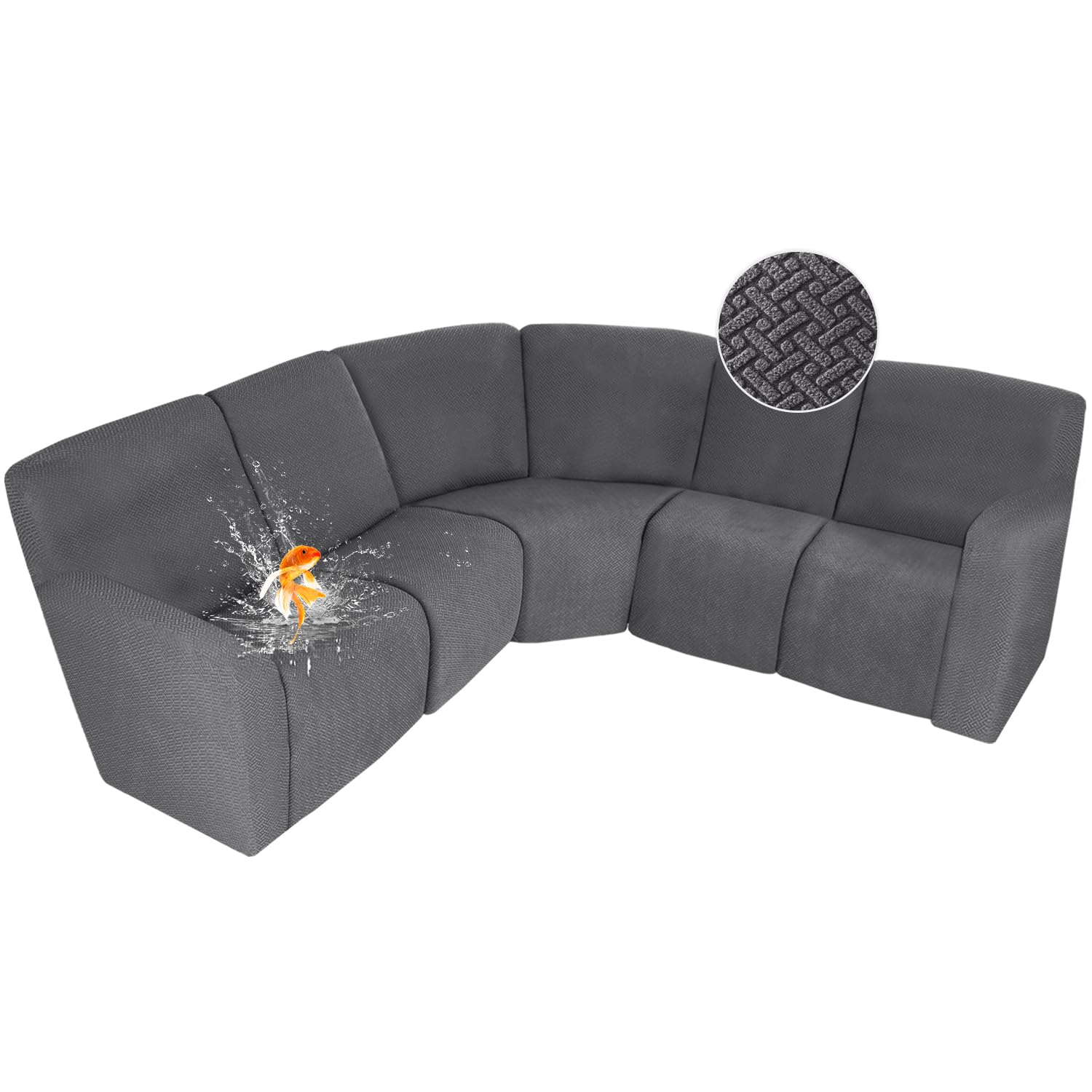 Photo 1 of ALIECOM 100% Waterproof Recliner Sectional Couch Covers L Shape Stretch Corner Reclining Sectional Sofa Cover Washable Recliner Slipcover Protector for Dog Pet (5 Seat, Medium Gray)