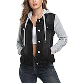 MISS MOLY Women's Layered Drawstring Casual Hoodie Denim Jackets Jean Jacket Coat w Pockets