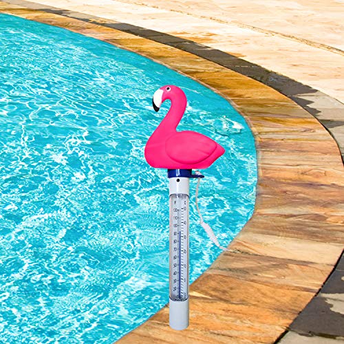 Floating Pool Thermometer, Large Display with String Easy to Read, Shatter Resistant, for Outdoor & Indoor Swimming Pools, Spas, Hot Tubs, Jacuzzis & Aquariums (Flamingo)